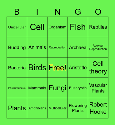 Unit 9 - Living Things Bingo Card