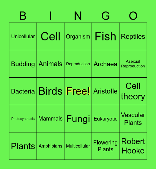 Unit 9 - Living Things Bingo Card