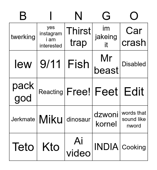 INSTAGRAM REELS BINGOOOOO Bingo Card