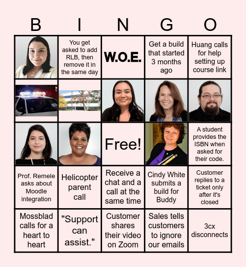 Day In the Life of Support Bingo Card