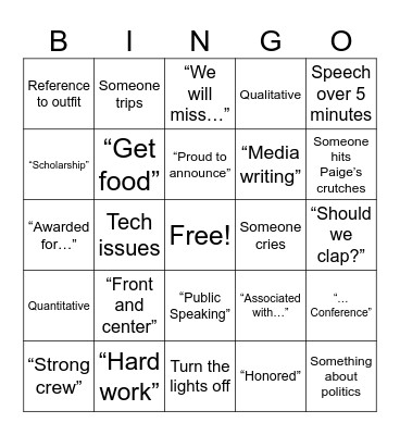 Cojo awards Bingo Card