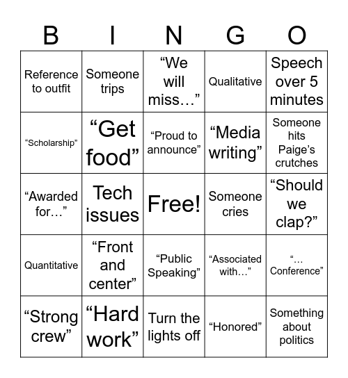 Cojo awards Bingo Card