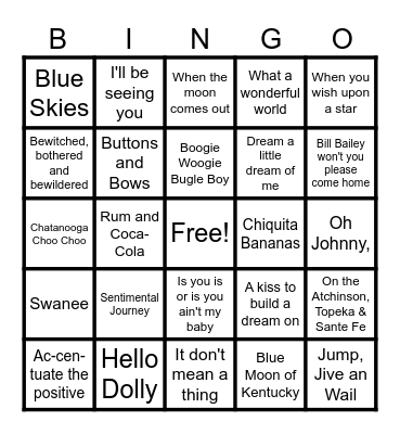 1940s Music Bingo Card