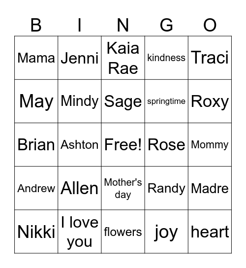 Mother's Day Bingo Card
