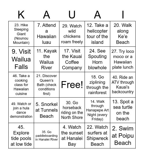 Hawaii in September 25 Bingo Card