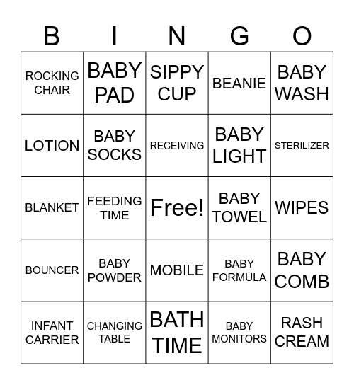JAS/SMYRA BABY SHOWER Bingo Card