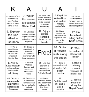 Hawaii couple memories 2025 Bingo Card