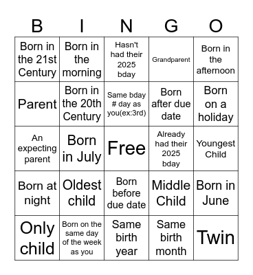 Baby Shower Get to Know You Bingo Card