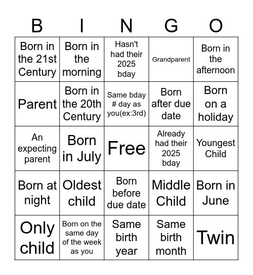 Baby Shower Get to Know You Bingo Card