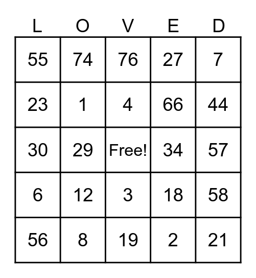 BELOVED OF GOD Bingo Card