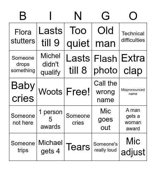School award night Bingo Card
