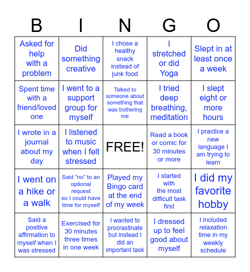 My Weekly Bingo Card