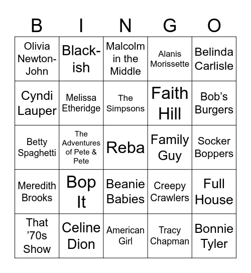 Moms & 90s Toys Bingo Card