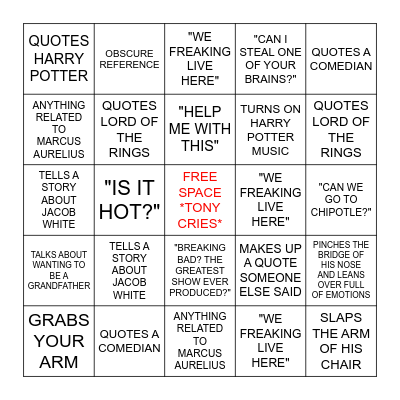 TONY BINGO Card