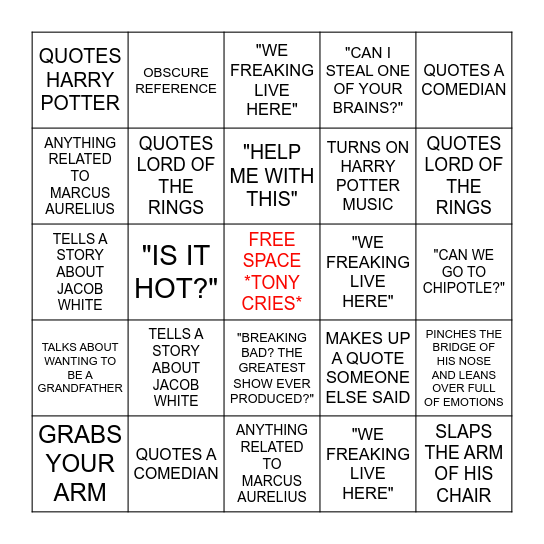 TONY BINGO Card