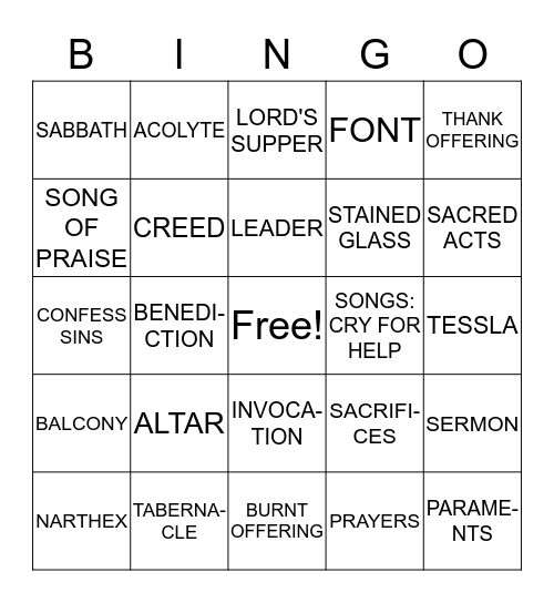 Liturgical Lingo Bingo Card