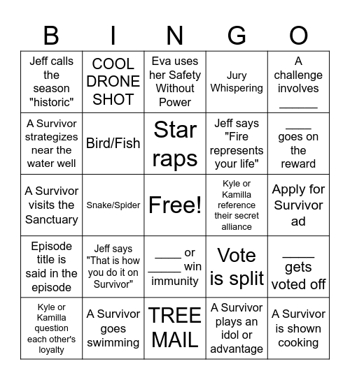 Survivor Bingo Card