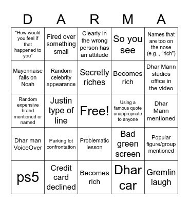 Dhar Man Bingo Card