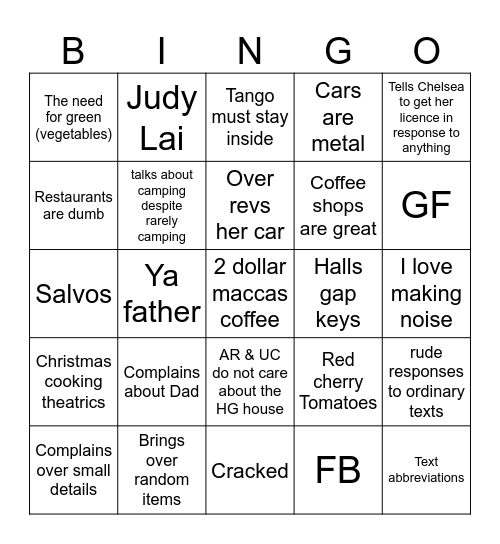 Mum Bingo Card