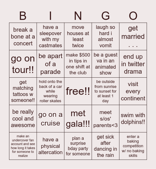 rupaul's drag race ar bucket list bingo<3 Bingo Card