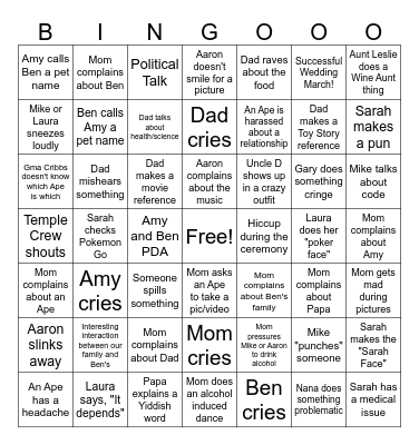 Wedding Bingo for Apes Bingo Card