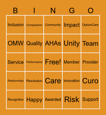 Optum Culture Week Bingo Card