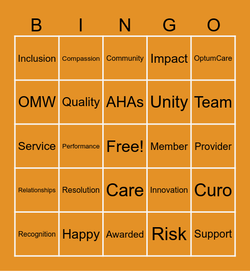 Optum Culture Week Bingo Card