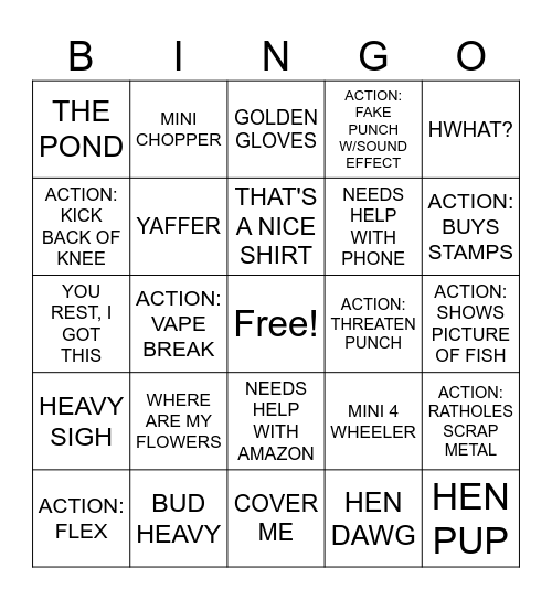 HEN DAWG Bingo Card