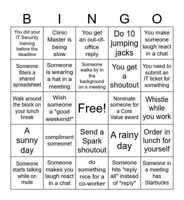 Work From Home Bingo Card