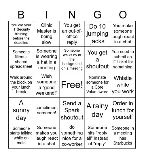 Work From Home Bingo Card