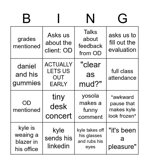 intersections bingo Card