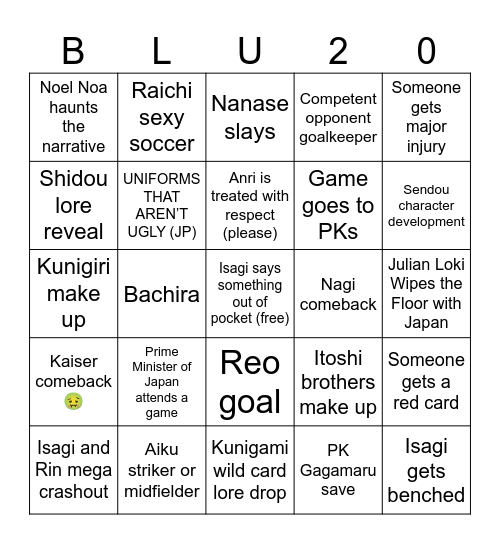 BLLK U20 ARC Bingo Card