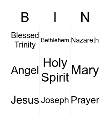 Religious Education Bingo Card