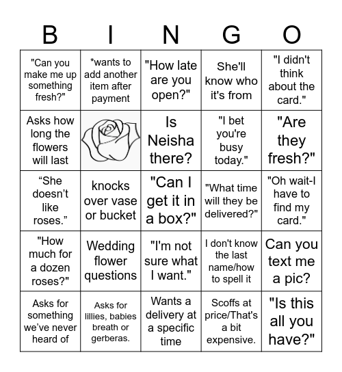 Flowershop Bingo Card