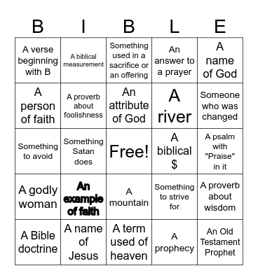 BIBLE READING BINGO Card