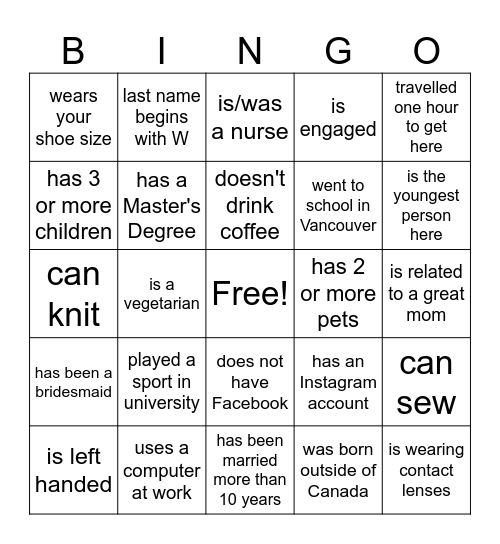 Mother's Day Bingo Card