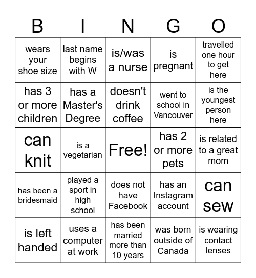 Mother's Day Bingo Card