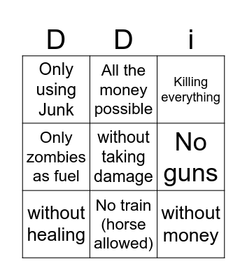Dead rails challenges Bingo Card