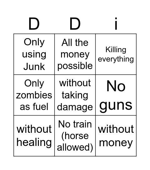 Dead rails challenges Bingo Card