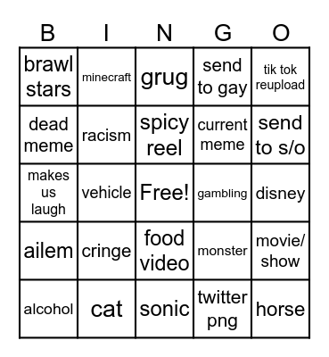 Instagram reel bingo Card