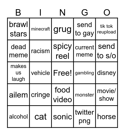 Instagram reel bingo Card