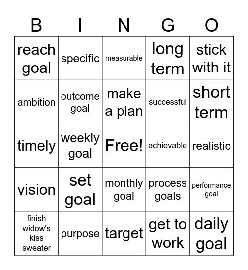 Goal Setting Bingo Card