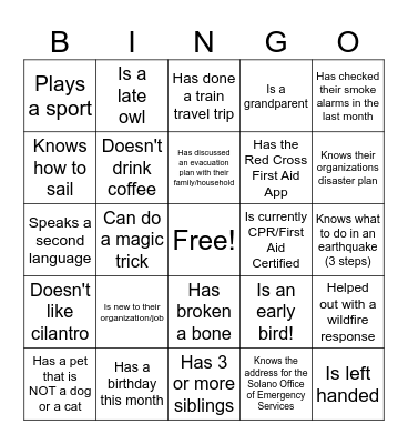 Get to Know You - VOAD BINGO Card
