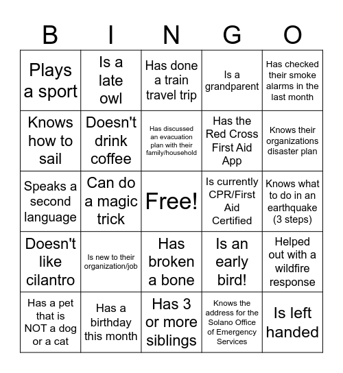 Get to Know You - VOAD BINGO Card