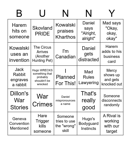 Warren of the Worthy Bingo Card