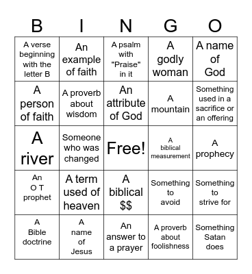 BIBLE READING BINGO Card