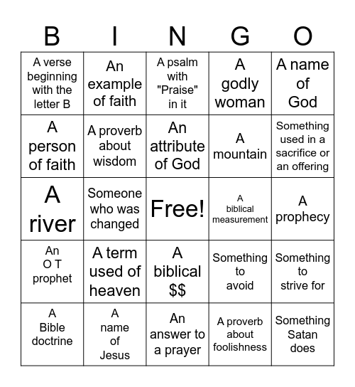 BIBLE READING BINGO Card