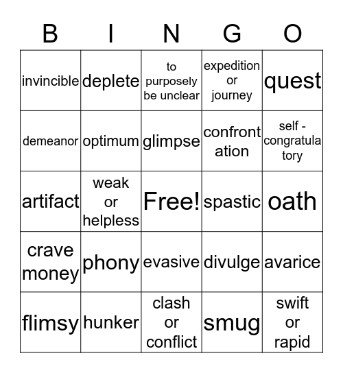 Freak the Mighty Chapters 1-12 Bingo Card