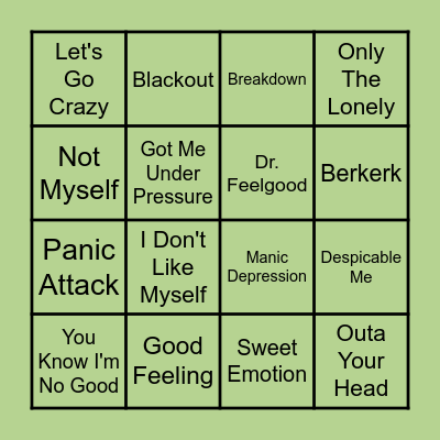 Mental Health Music Bingo Card