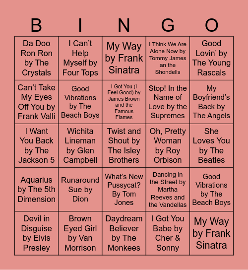 60s Bingo! Bingo Card